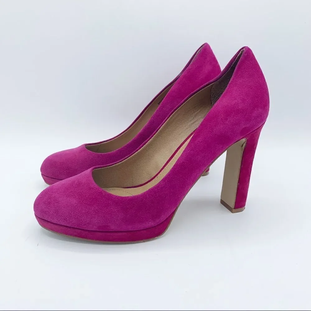 Tahari Brentwood Pink Bright Suede‎ Block Heels Size 8.5